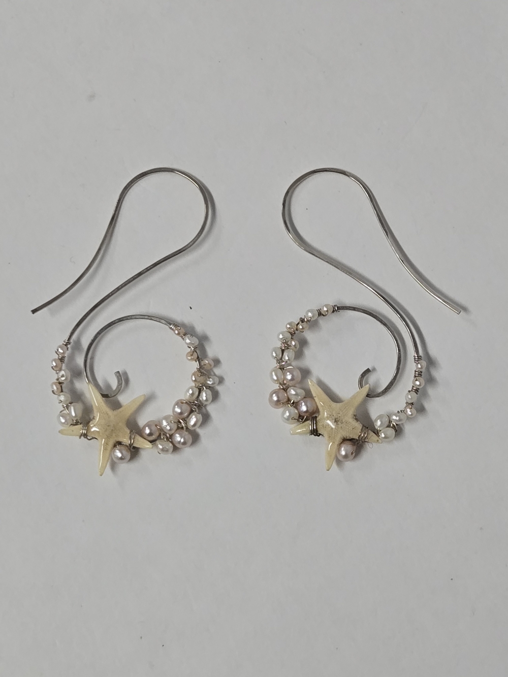 Bella Anela Jewelry Starfish FW Pearl Hoop Earrings-Sterling EUC 2.25" Drop
